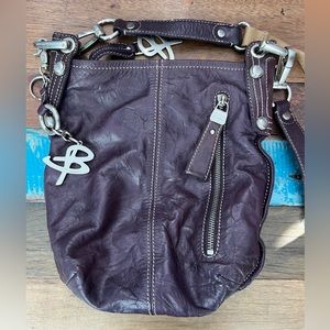 B. Makowsy dark purple leather cross body bag leopard interior VGUC Inc dust bag